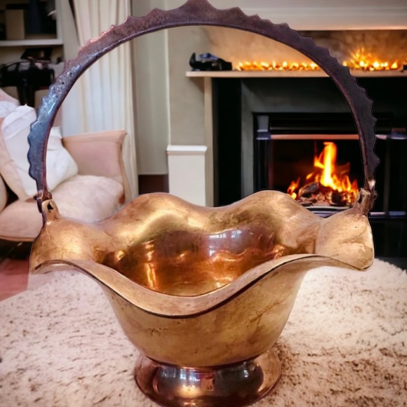 Adorable Brass Look Footed Basket w/Handle - Picture 11 of 11